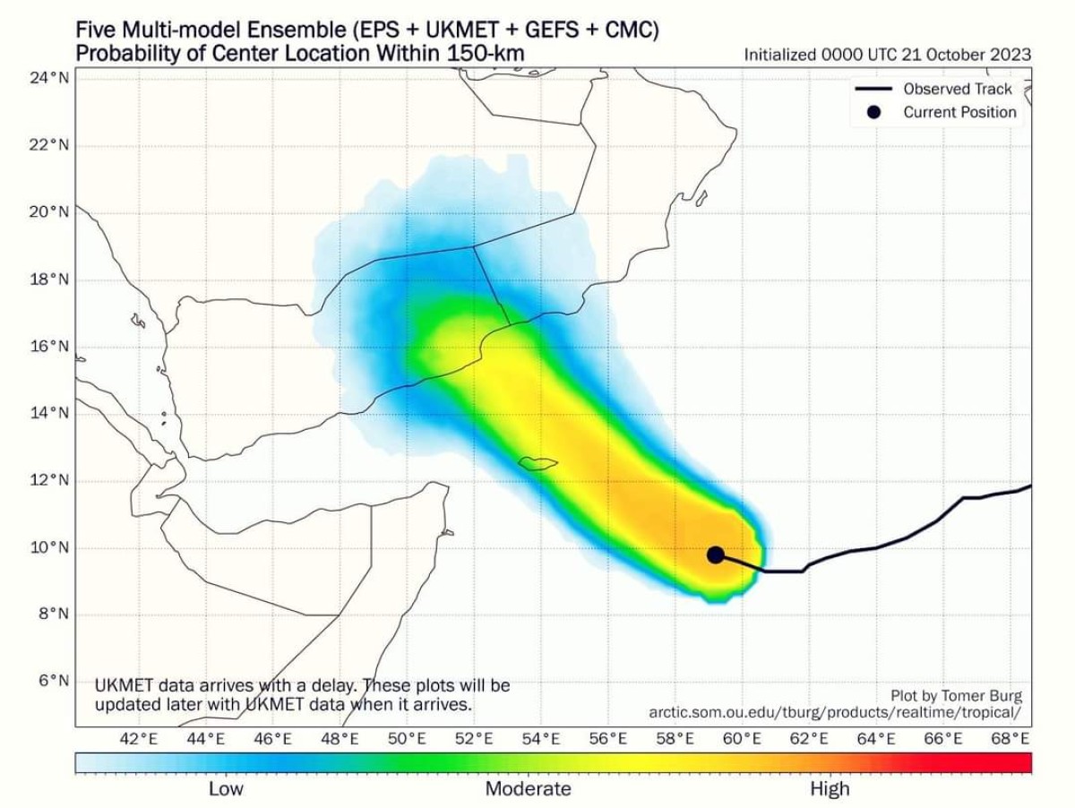 Meteorology warns that Cyclone #Tej will continue to develop, expecting heavy rains on Socotra