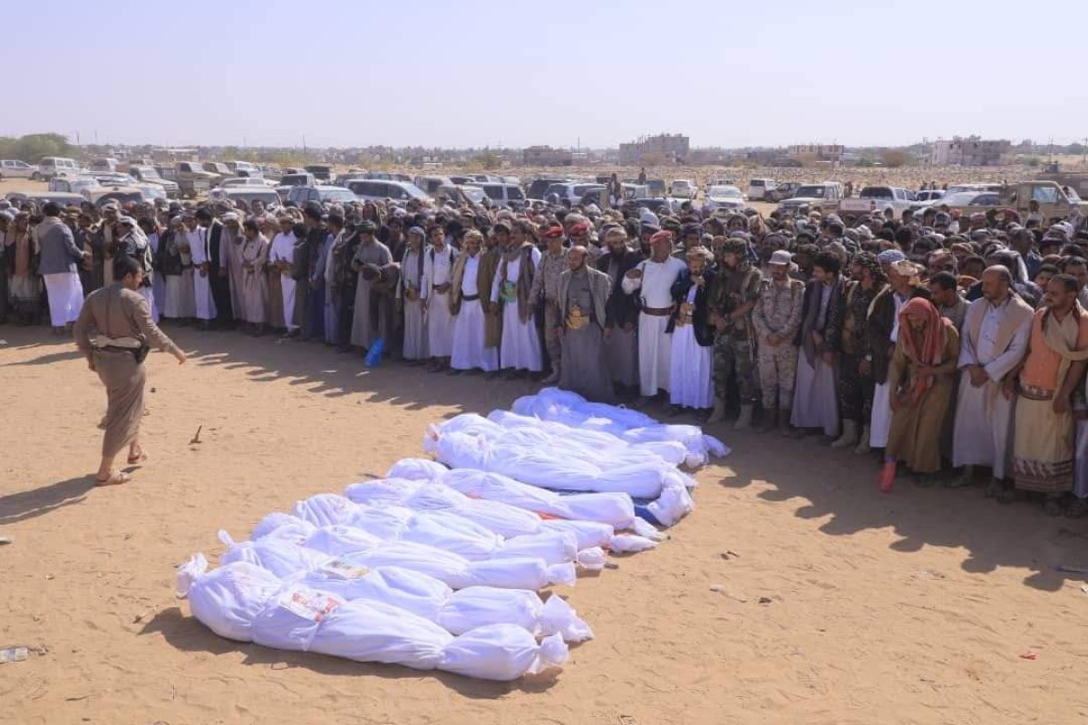 Yemeni government forces carry out the funeral of 11 of their soldiers killed in battles with the Houthis in Marib.