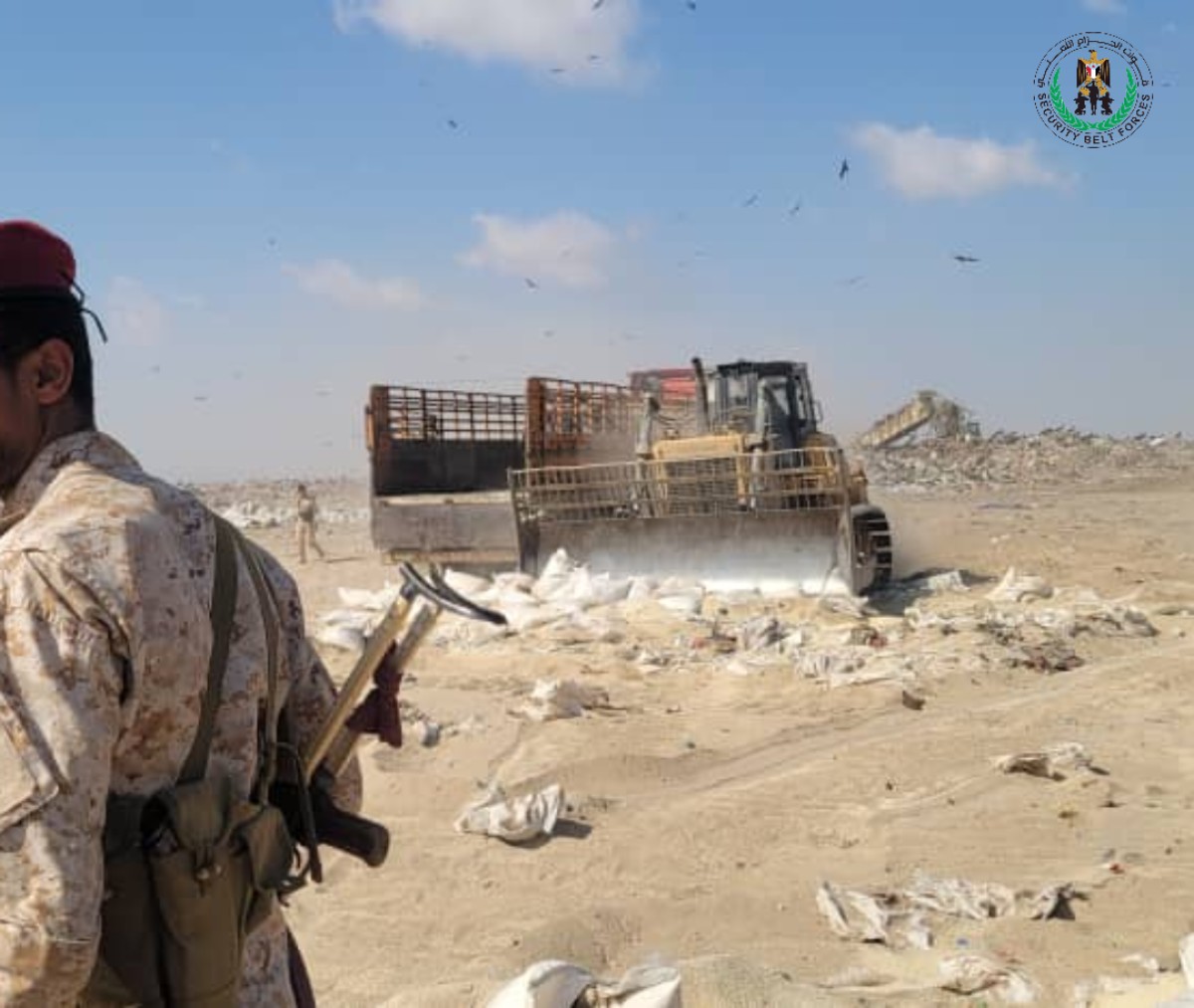 Destruction of an unusable rice shipment in the capital, Aden