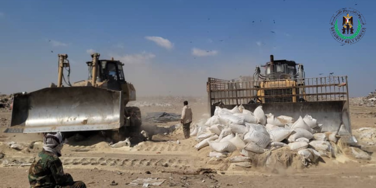 Destruction of an unusable rice shipment in the capital, Aden