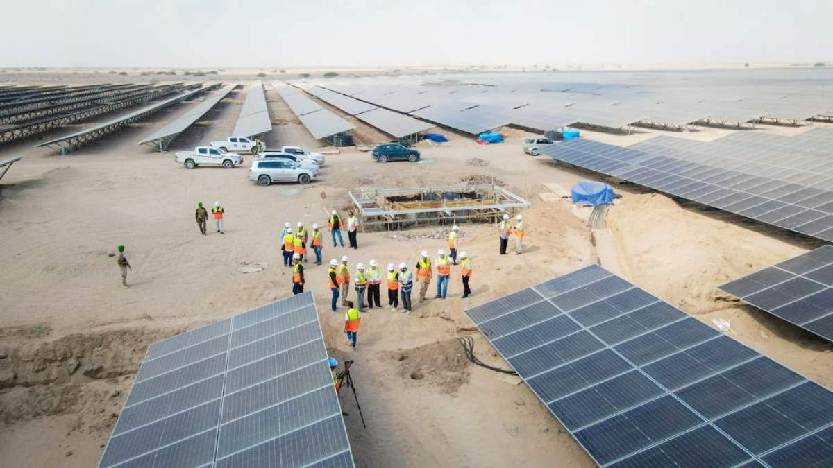 A supervisory team in the “Al-Mahrami” office reviews the work of the final stage in the solar energy station in Aden