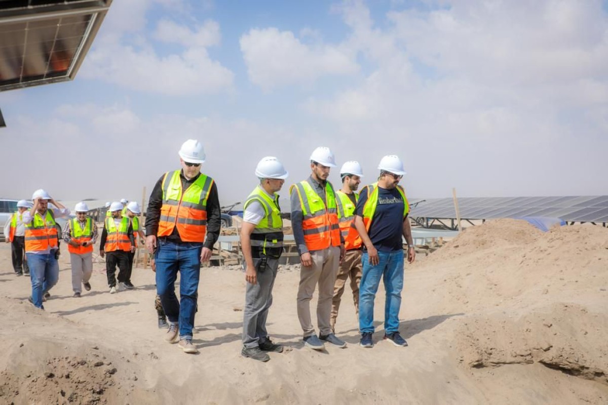 A supervisory team in the “Al-Mahrami” office reviews the work of the final stage in the solar energy station in Aden