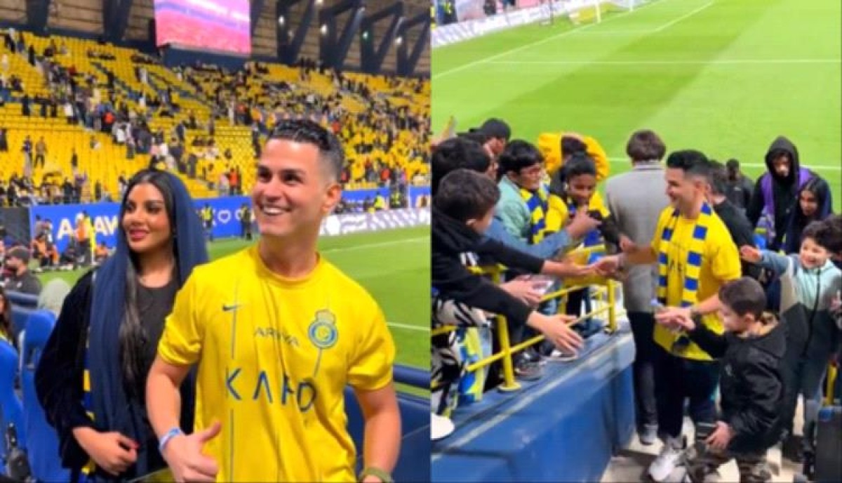 A Cristiano Ronaldo lookalike lights up the stands in Riyadh