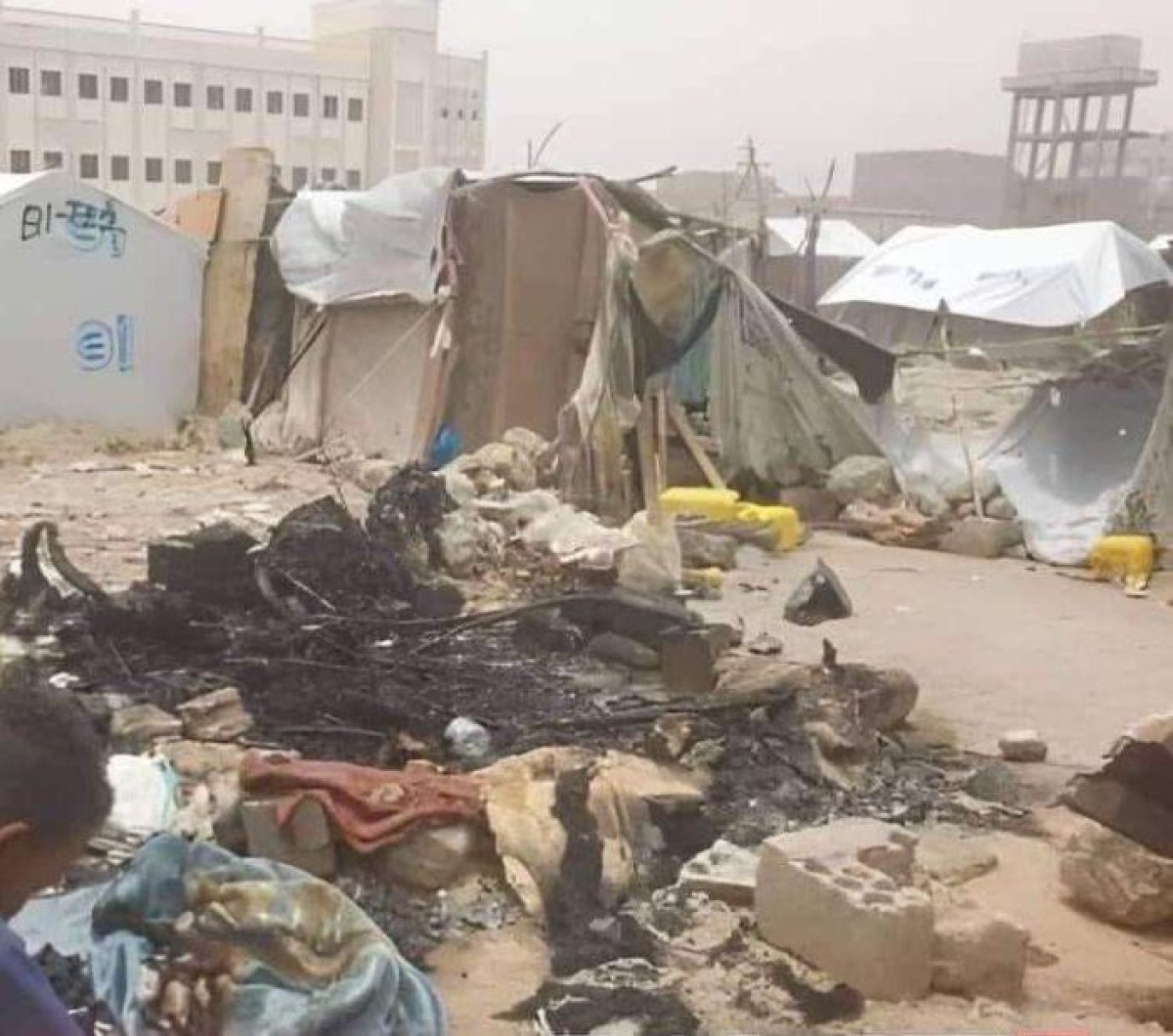 A fire destroys two homes in a camp for displaced people in Shabwa Governorate