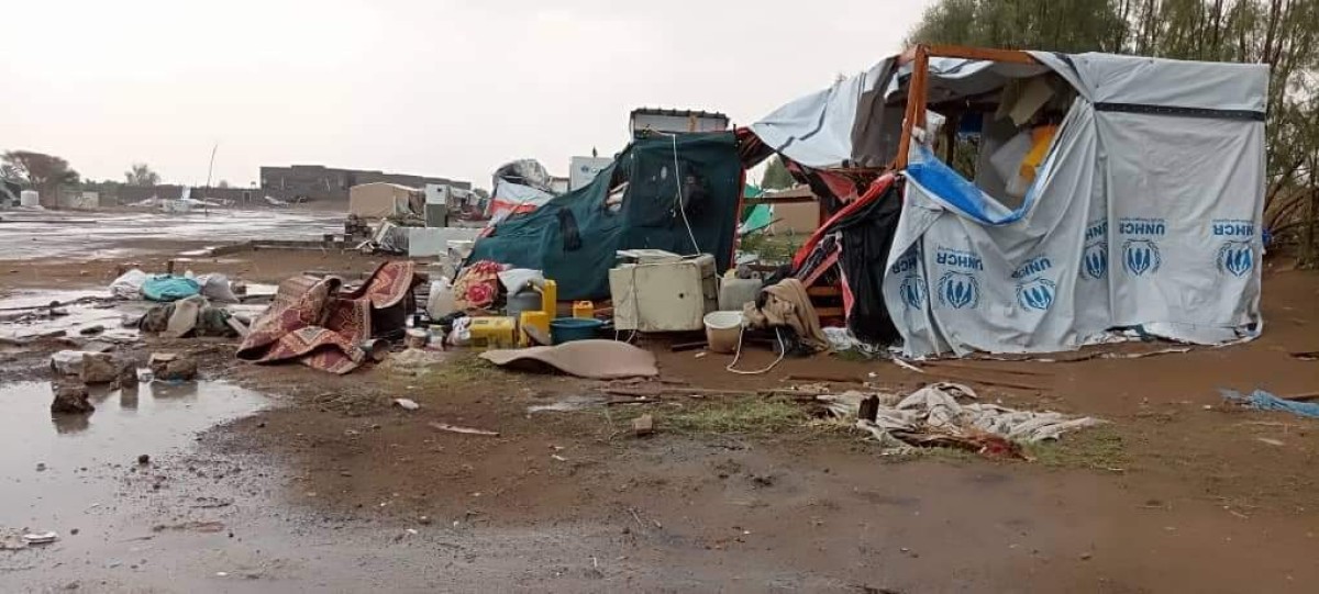 Official report: 14 displaced people died and were injured, and 7,000 shelters were damaged in Marib as a result of the rains