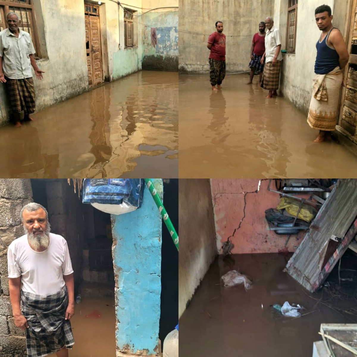 Pictures that reflect the suffering of residents. Rain floods homes and exposes the weakness of Lahj’s infrastructure