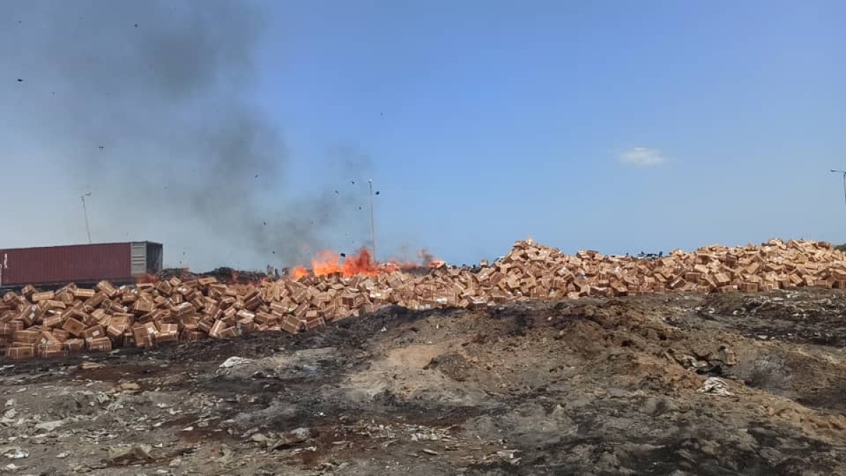 Aden.. Destruction of six medicine containers that were transported in violation