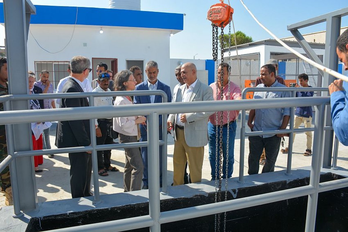 The Minister of Water and European Union ambassadors review the sewage station project at Al-Jumhuriya Hospital