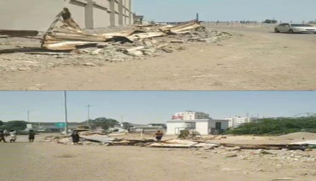 The Land Protection Unit in the capital, Aden, removes a random building in Sheikh Othman