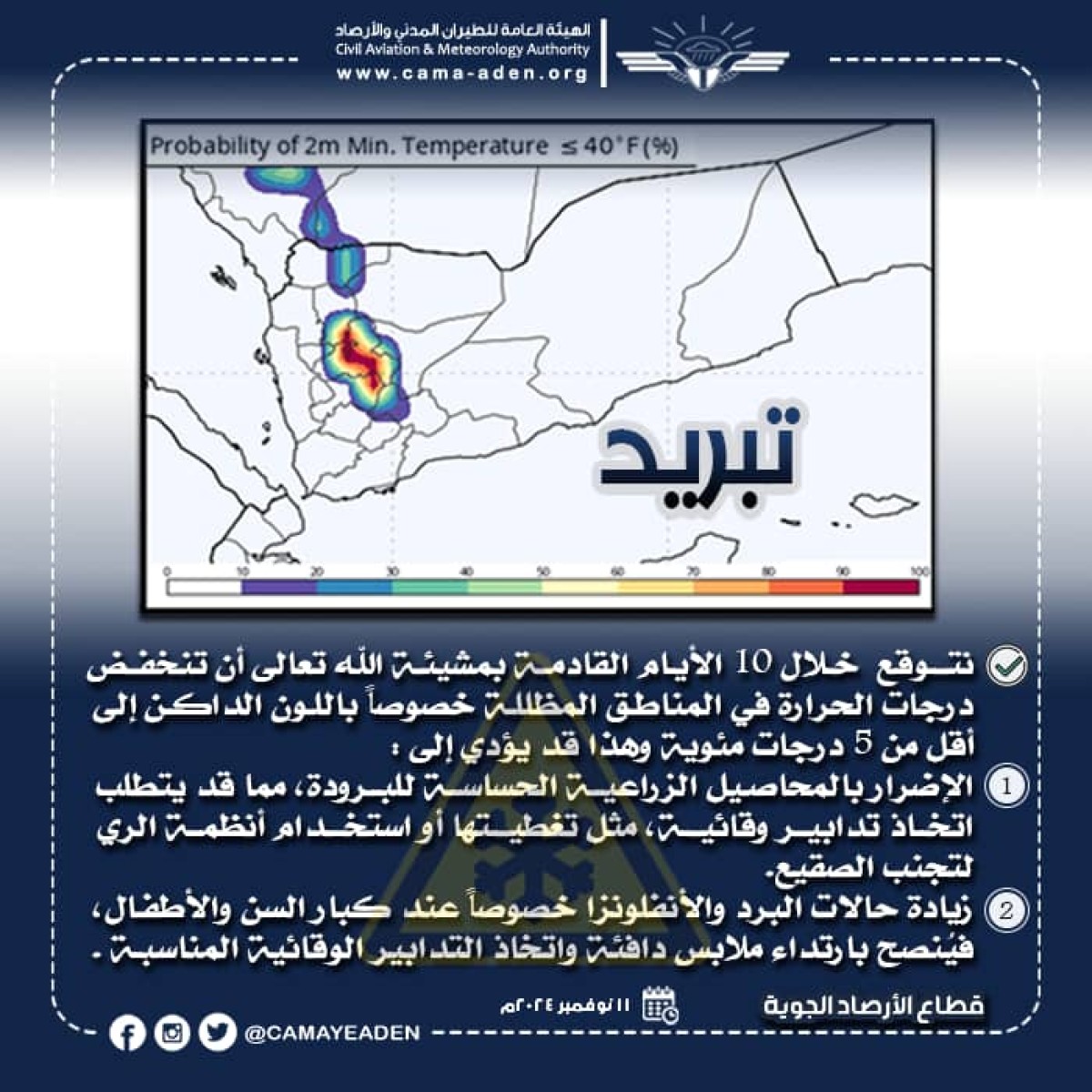 Meteorology warns of a frost wave in some governorates during the next 10 days