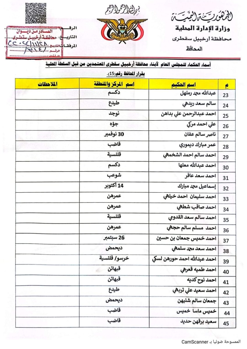 سقطرى تعتمد حكماء المجلس العام لأبناء الارخبيل