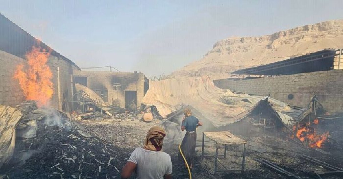 A huge fire devouring a commercial workshop for furniture in the Trem district of Hadramout Governorate